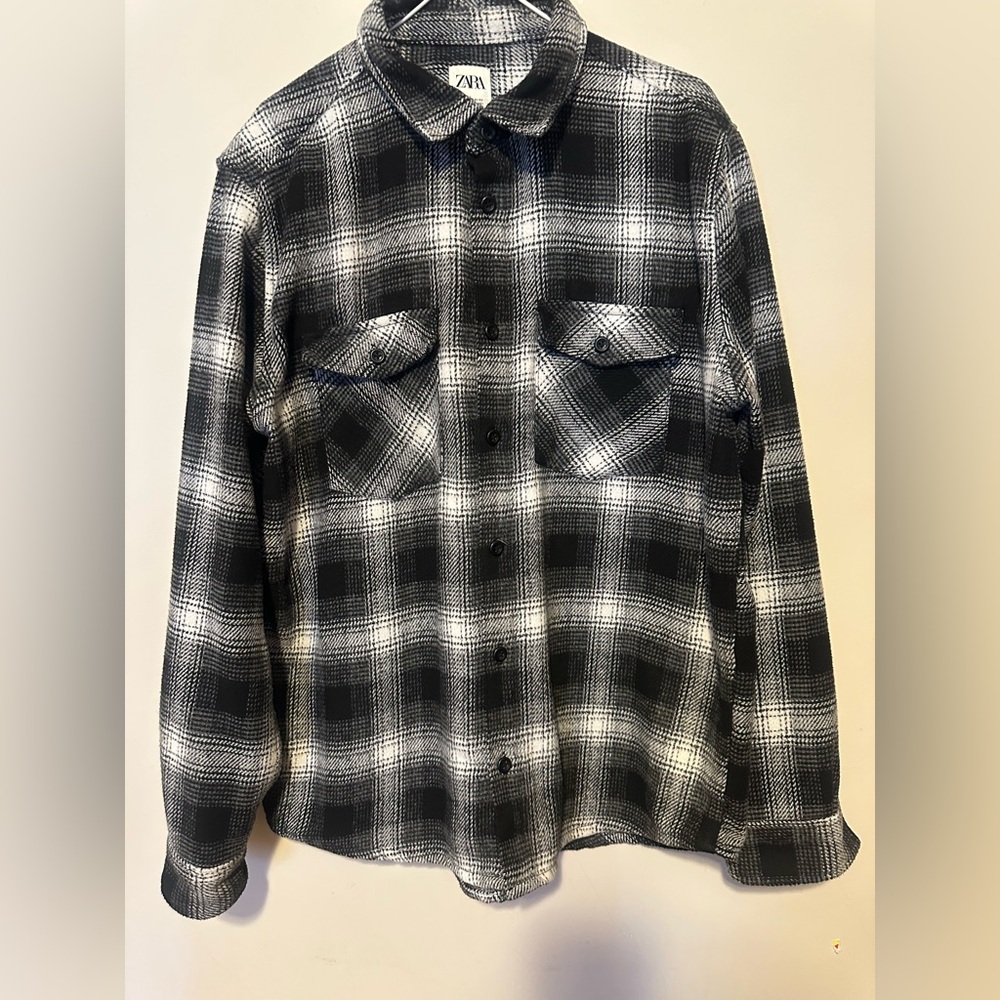 Zara Men's Monochrome Checkered Shirt